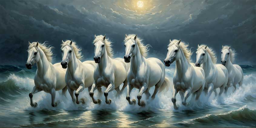 Seven White Horses Vastu Painting for Career Growth & Financial Flow